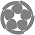 Five five-fold spirals (quintuple "pentaskelion")